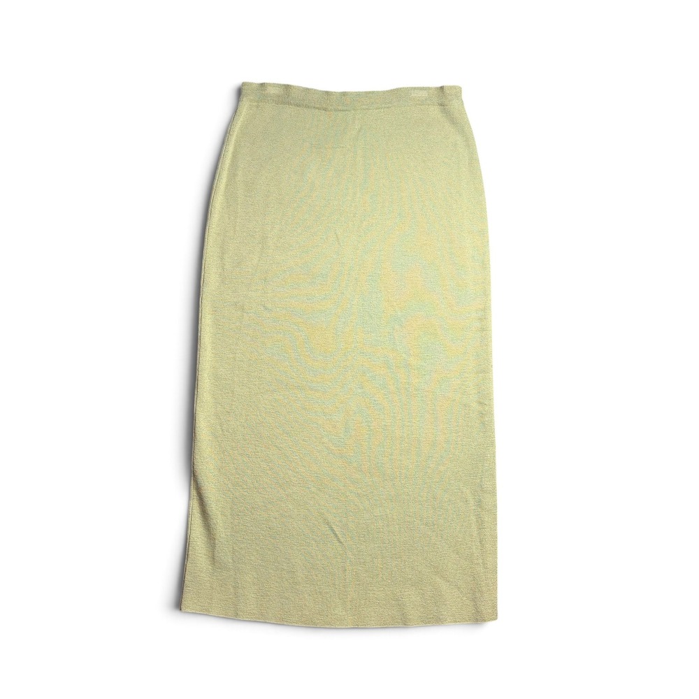 Vintage Eileen Fisher Sage Green 100% Wool Knit Midi Skirt Large Minimalist 90s
